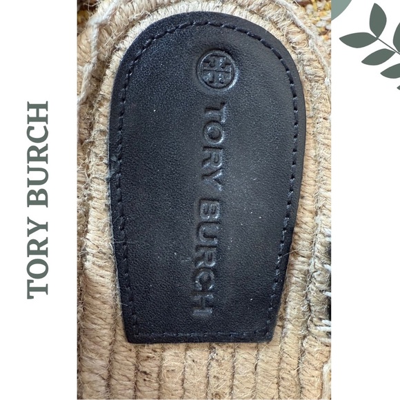 Tory Burch Black White Tan Espadrille Platform Sandals Velcro Closure Size 10 - Picture 10 of 10